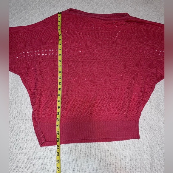 Jon & Anna New York Pink Chevron Crochet Knit Short Sleeve Top Lightweight S/M - Picture 6 of 8